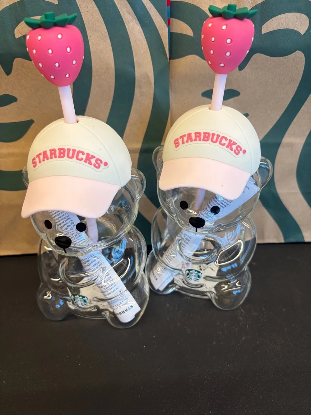 NWT 2pc Lot Summer 2026 Starbucks Bearista Bear Glass Cold Cup 20oz 591 ML